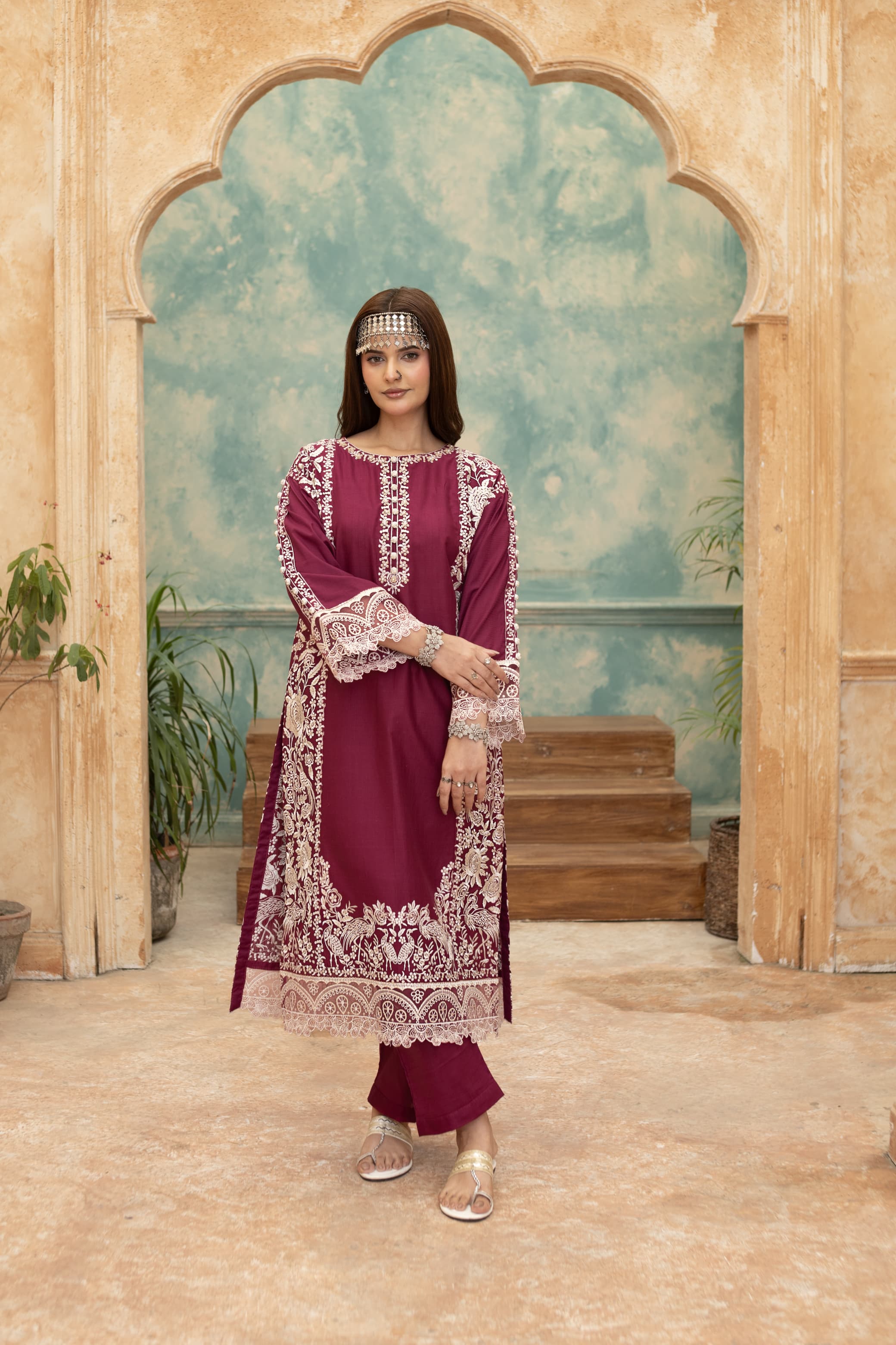 Noor-Wine Embroidered Pret (3pc)