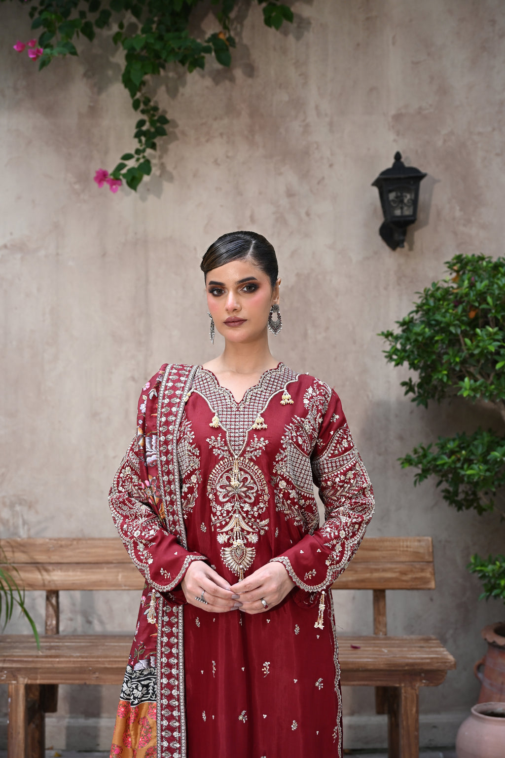 Roselle -Deep Wine (Embroidered) - 3Pc