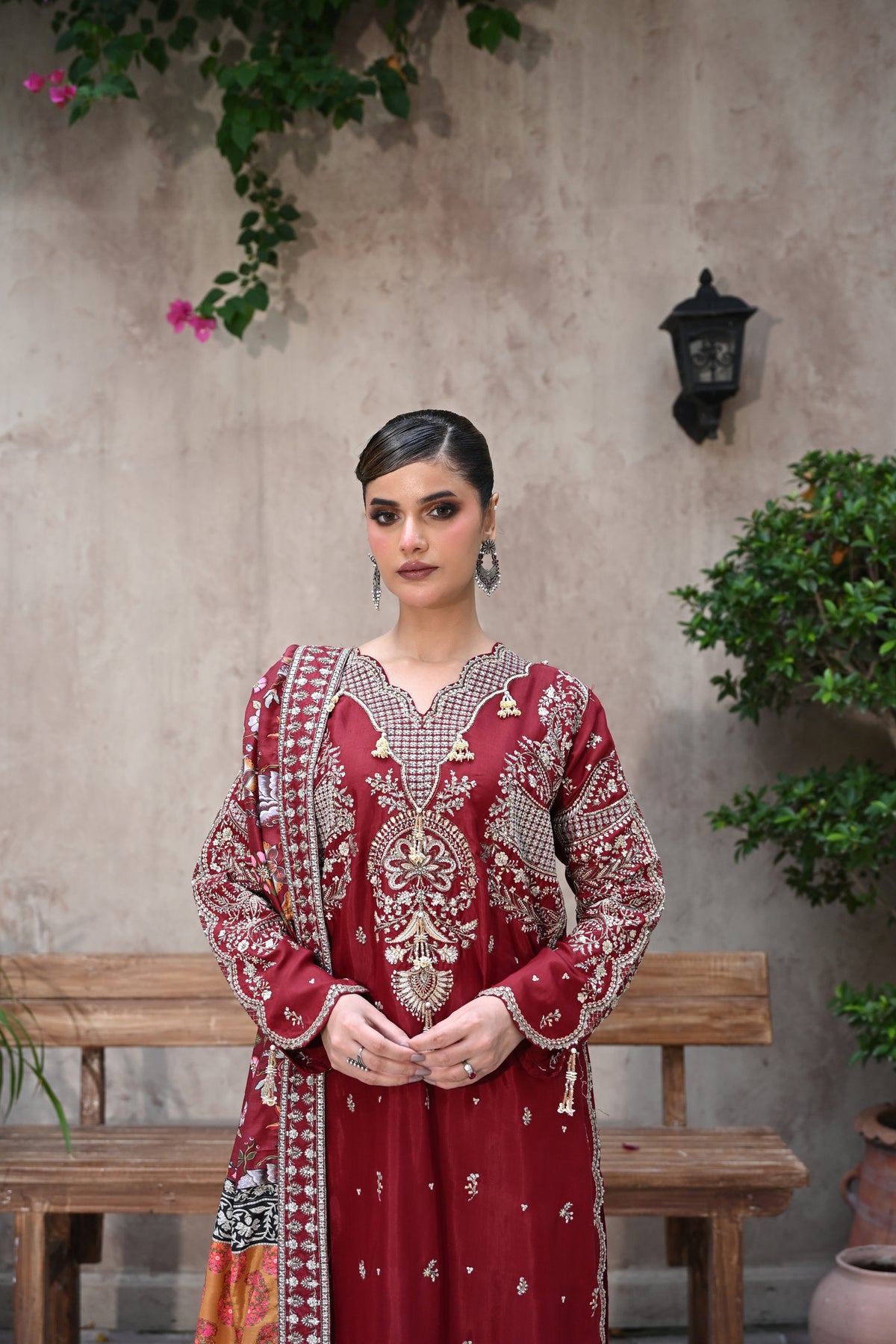 Roselle -Deep Wine (Embroidered) - 3Pc