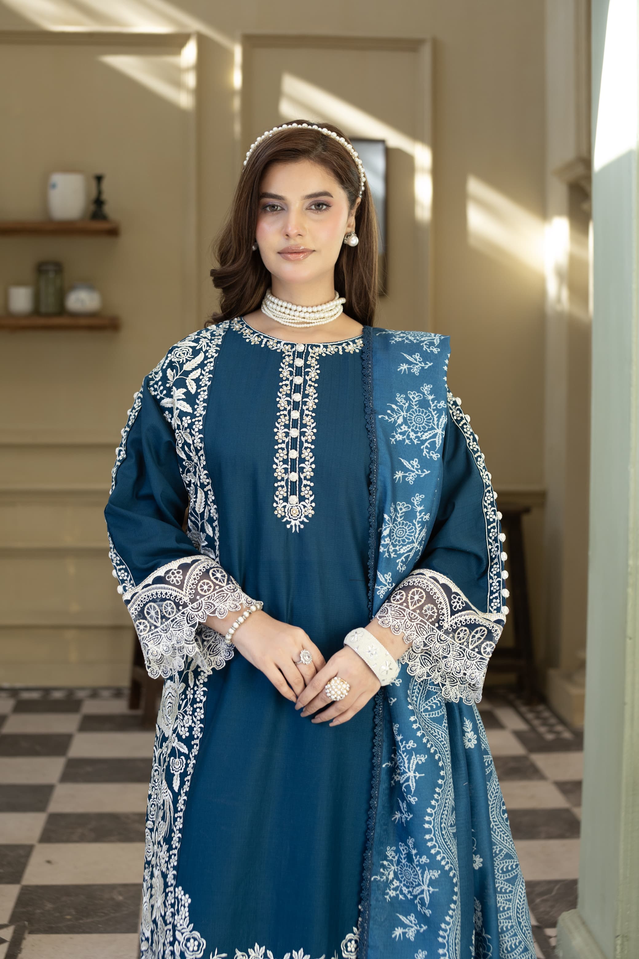 Noor-Teal Embroidered Pret (3pc)