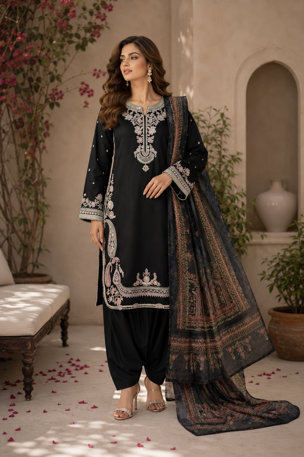 Siyah (Embroidered ) - 3Pc