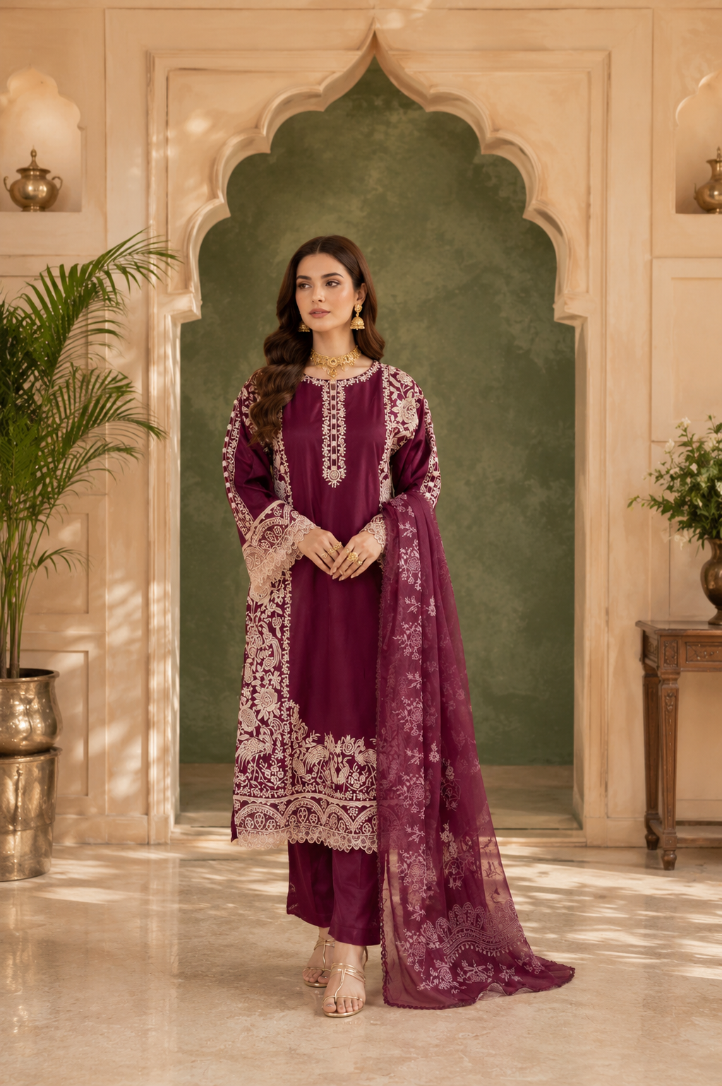 Noor-Wine Embroidered Pret (3pc)