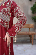 Roselle -Deep Wine (Embroidered) - 3Pc