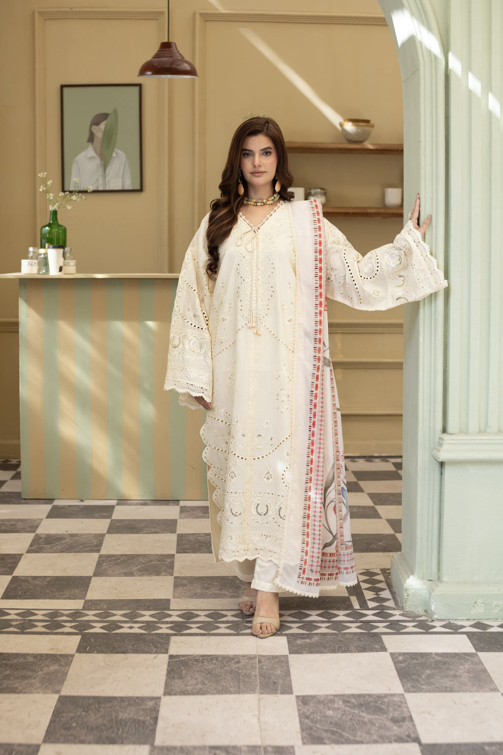 Saffan-Offwhite Embroidered chikankari pret (3pc)