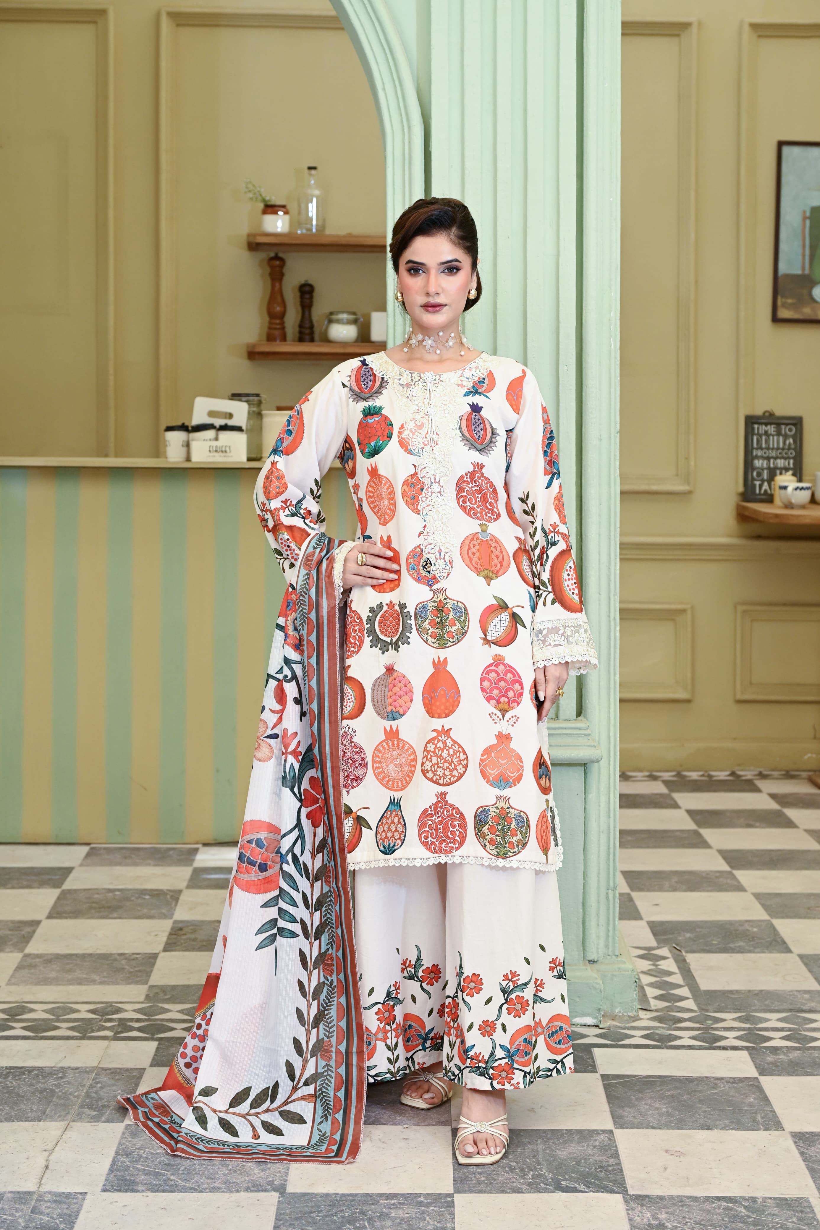 Naaz- Beige (Embroidered) - 3Pc