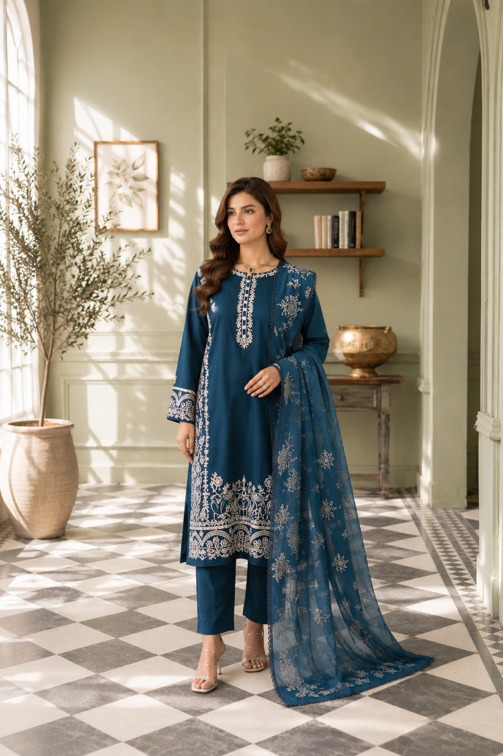 Noor-Teal Embroidered Pret (3pc)