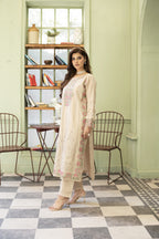 GulNoor-Ivory beige Embroidered suit (3pc)