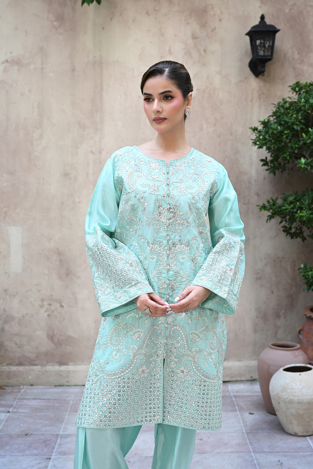 Julliete -Aqua mist(Embroidered) - 3Pc