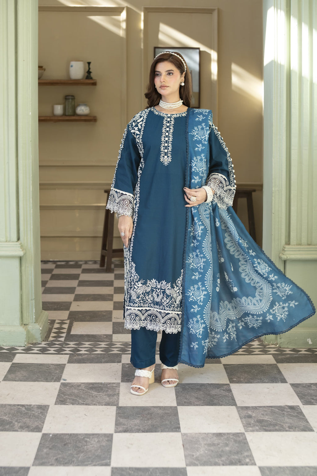 Noor-Teal Embroidered Pret (3pc)