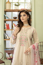 GulNoor-Ivory beige Embroidered suit (3pc)