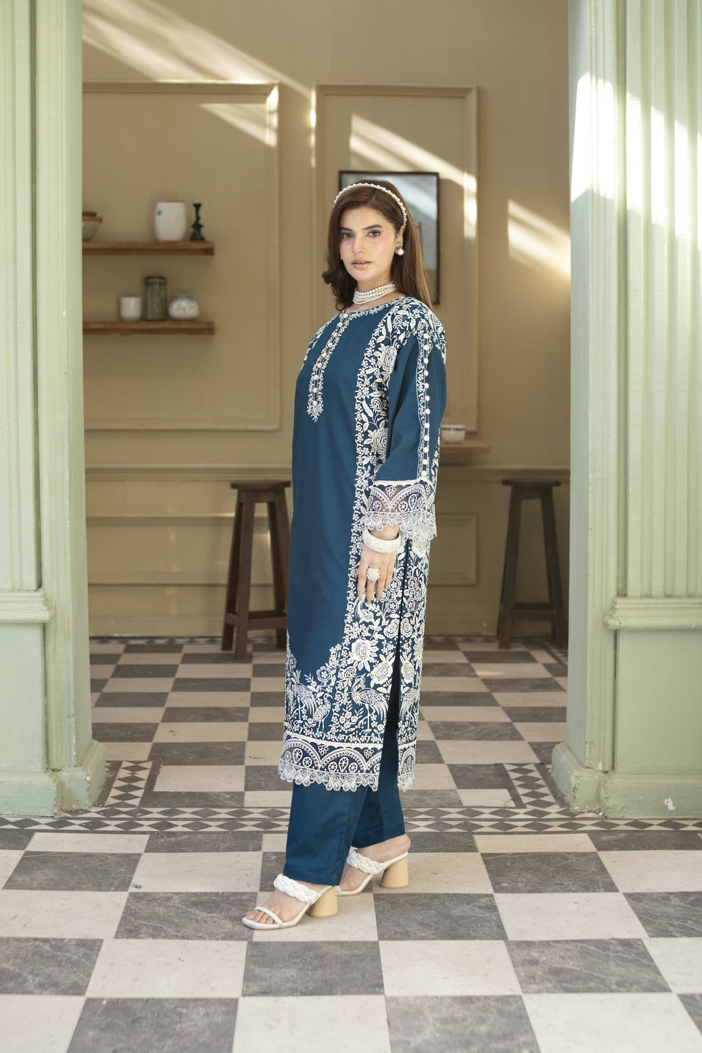 Noor-Teal Embroidered Pret (3pc)