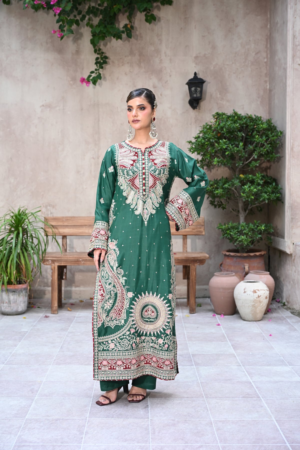Valentina-Emerald Green (Embroidered) - 3Pc