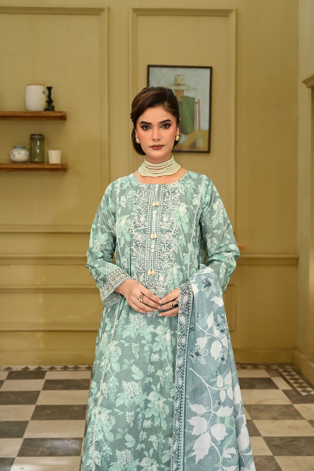 Aab-e-Bahaar -Aqua Sage (Embroidered) - 3Pc