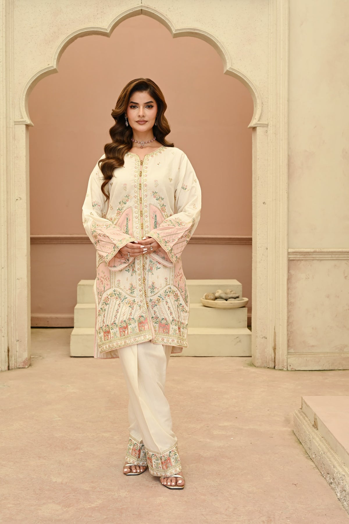 Seline -beige(Embroidered) - 3Pc