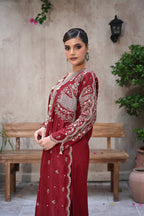 Roselle -Deep Wine (Embroidered) - 3Pc
