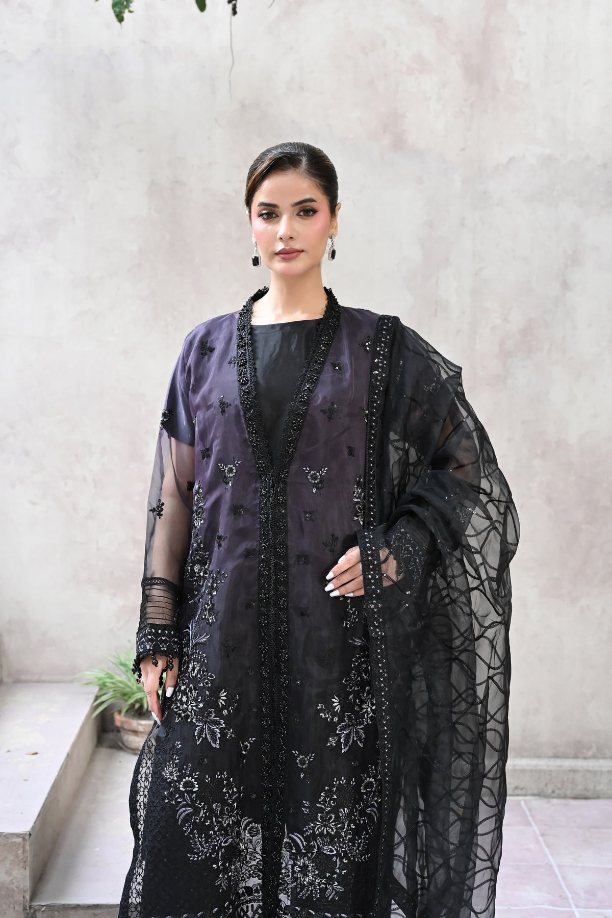 Belle -Midnight plum(Embroidered) - 3Pc