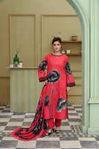 Adaa- Coral Flame(Embroidered) - 3Pc