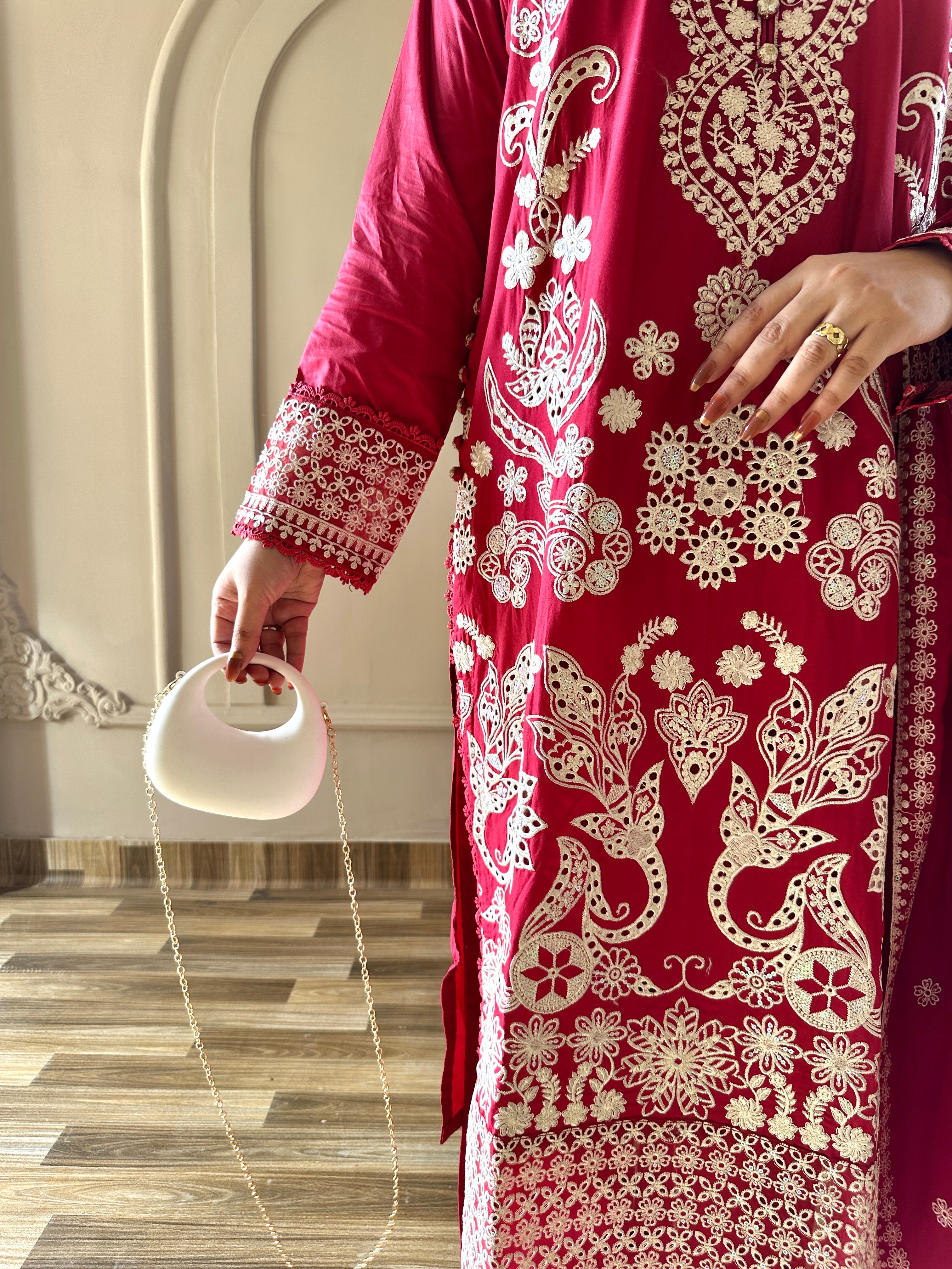 Mahnoor (Deep Red) - 3Pc