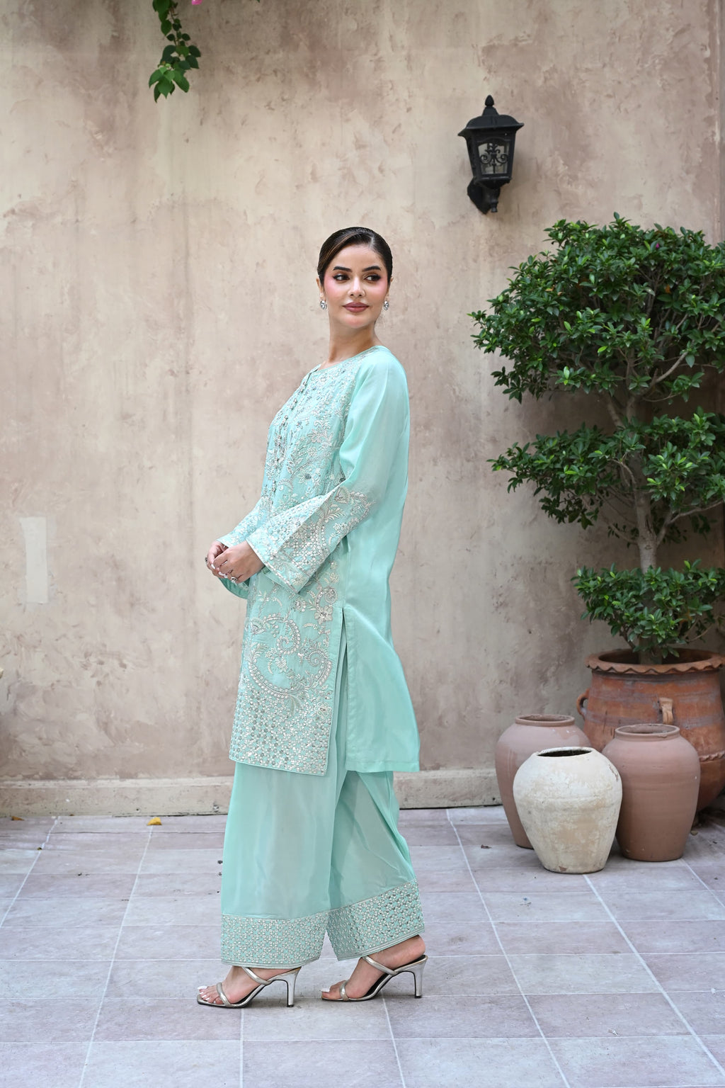 Julliete -Aqua mist(Embroidered) - 3Pc