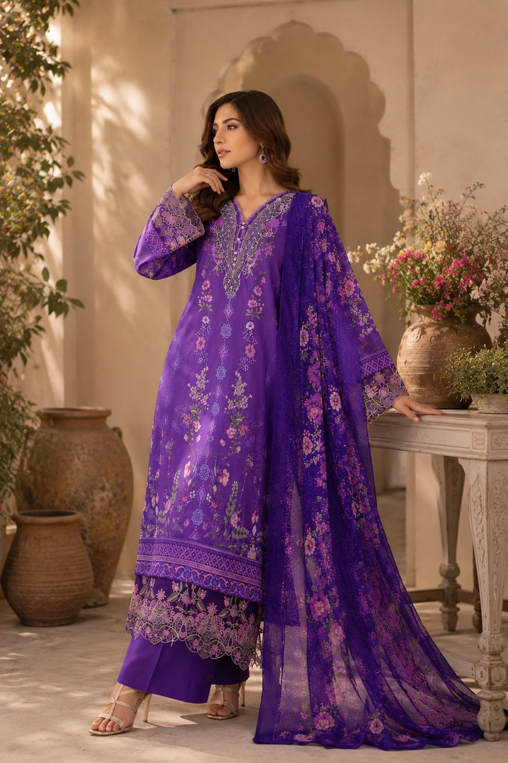Fleur (Embroidered ) - 3Pc