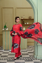Adaa- Coral Flame(Embroidered) - 3Pc