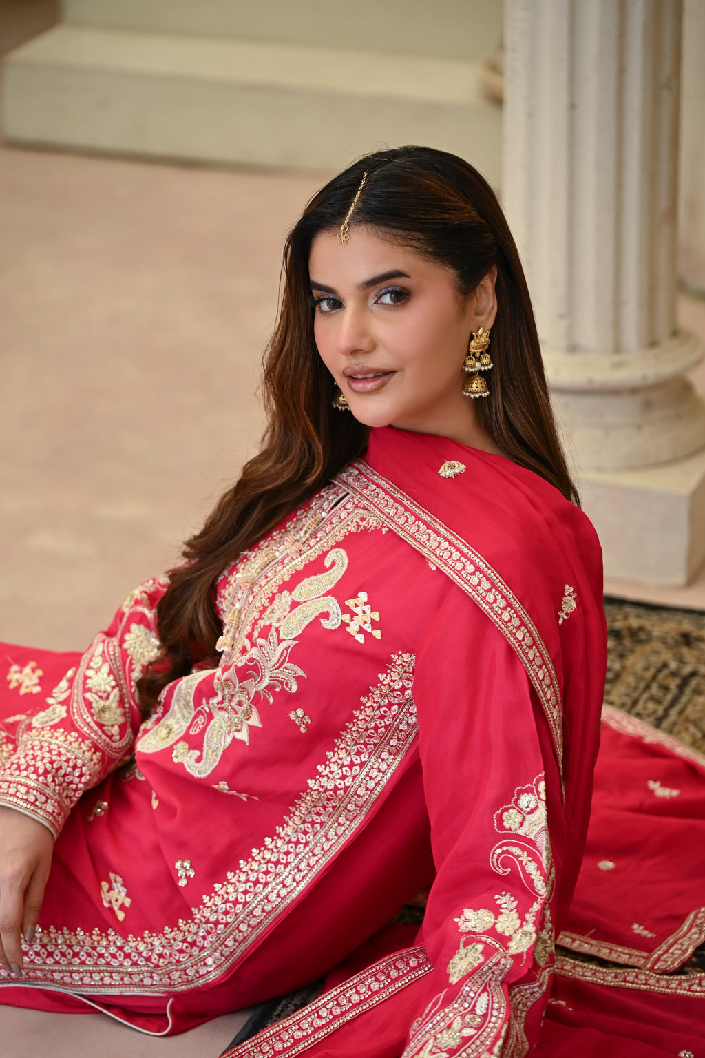 Seraphine -Ruby pink (Embroidered) - 3Pc