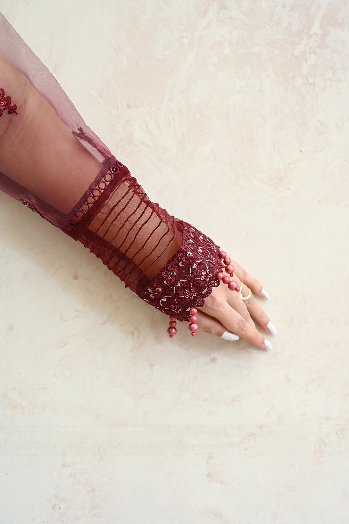Belle -Burgundy rose(Embroidered) - 3Pc
