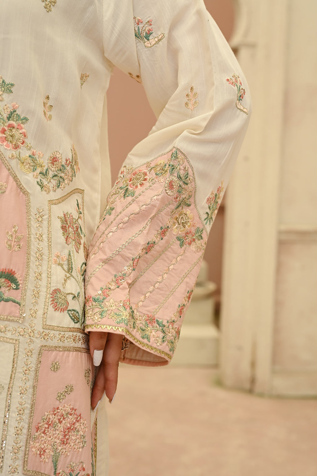 Seline -beige(Embroidered) - 3Pc
