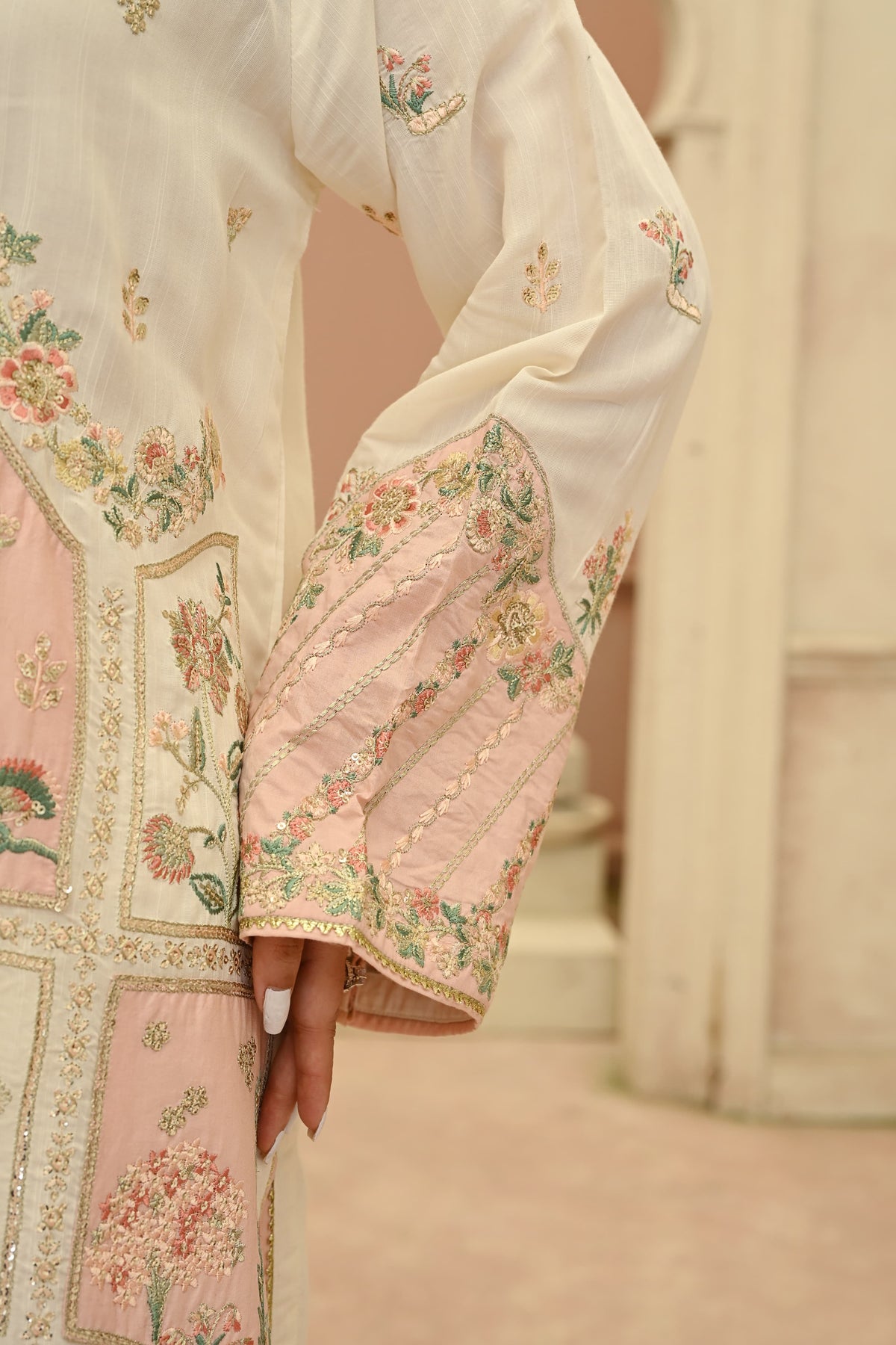 Seline -beige(Embroidered) - 3Pc