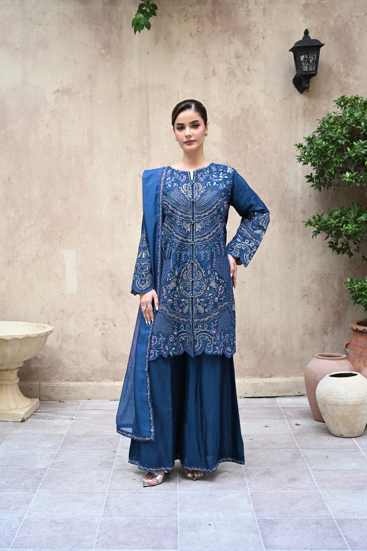 Amour -Deep teal (Embroidered) - 3Pc