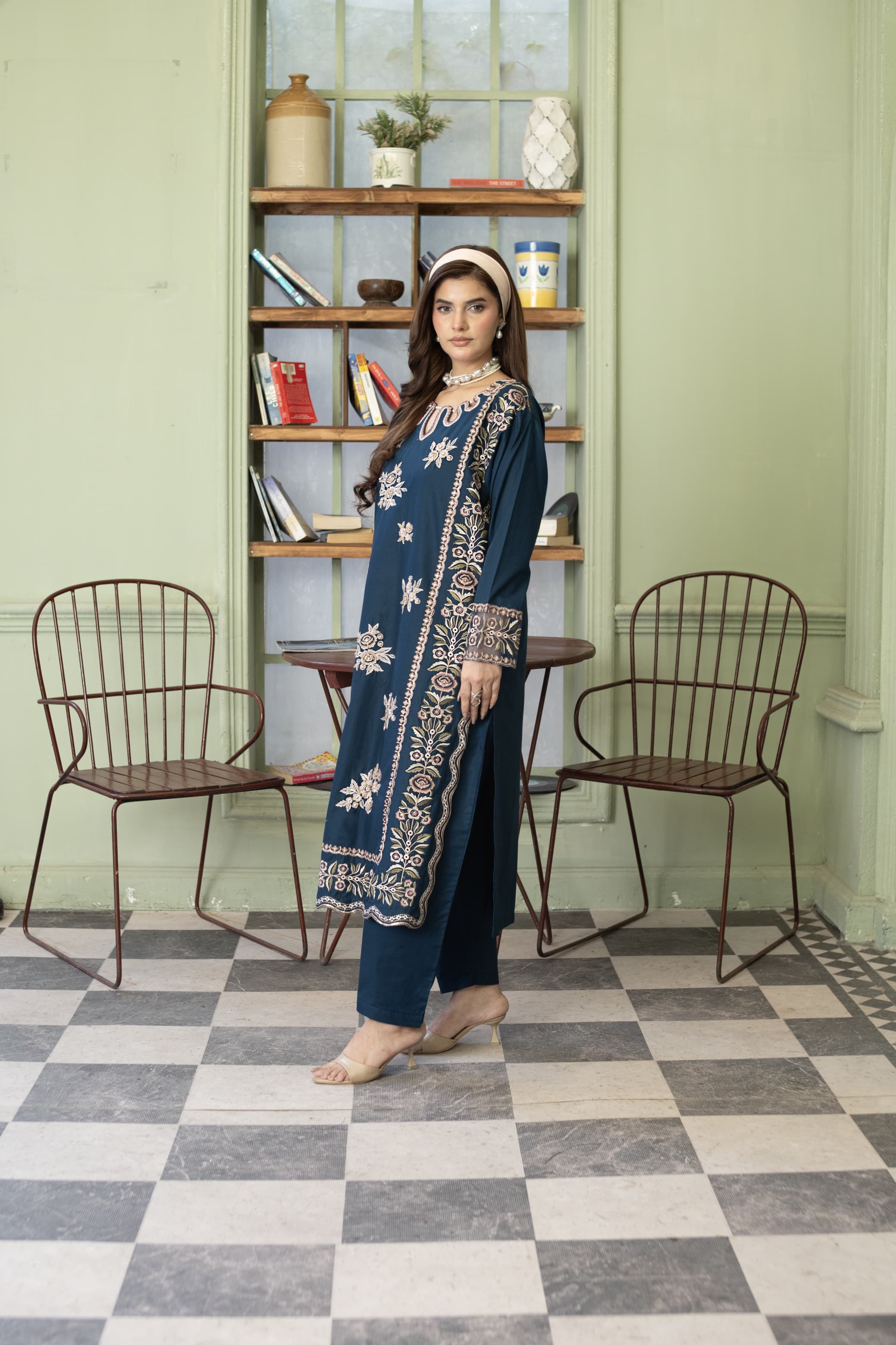 Meher-Midnight blue Embroidered Pret (3pc)