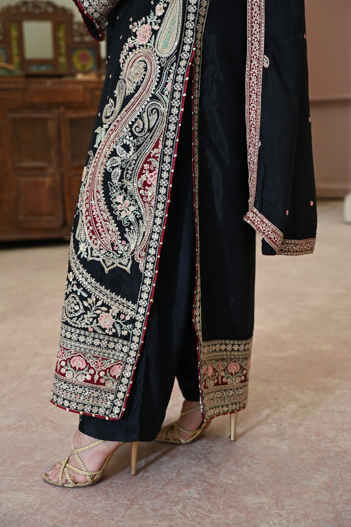Valentina-Black (Embroidered) - 3Pc