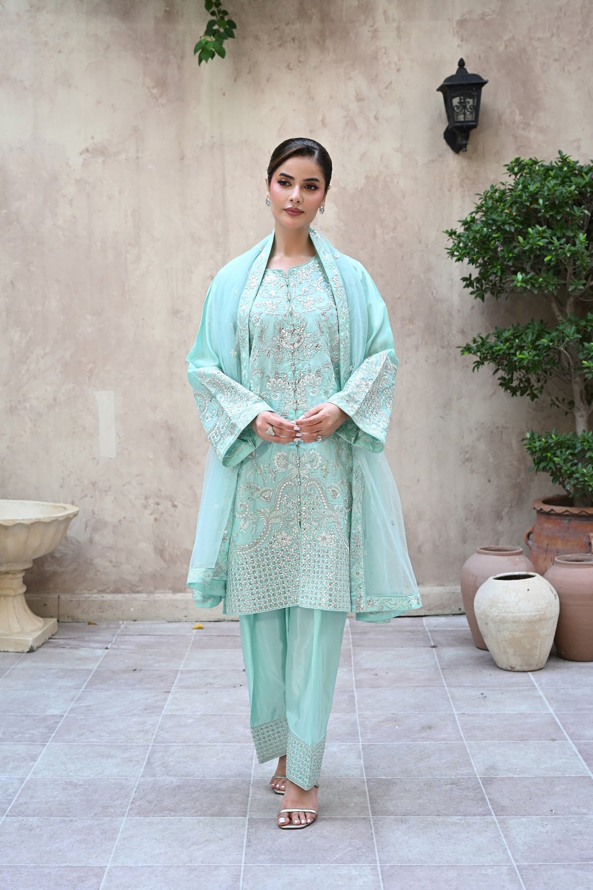Julliete -Aqua mist(Embroidered) - 3Pc