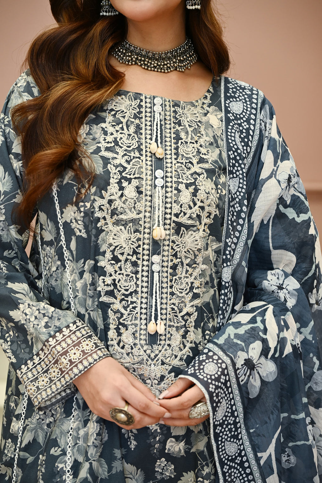 Aab-e-Bahaar -Storm Blue (Embroidered) - 3Pc