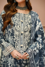 Aab-e-Bahaar -Storm Blue (Embroidered) - 3Pc