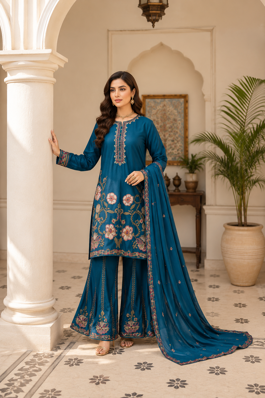 Nagar (Teal Blue) - 3Pc