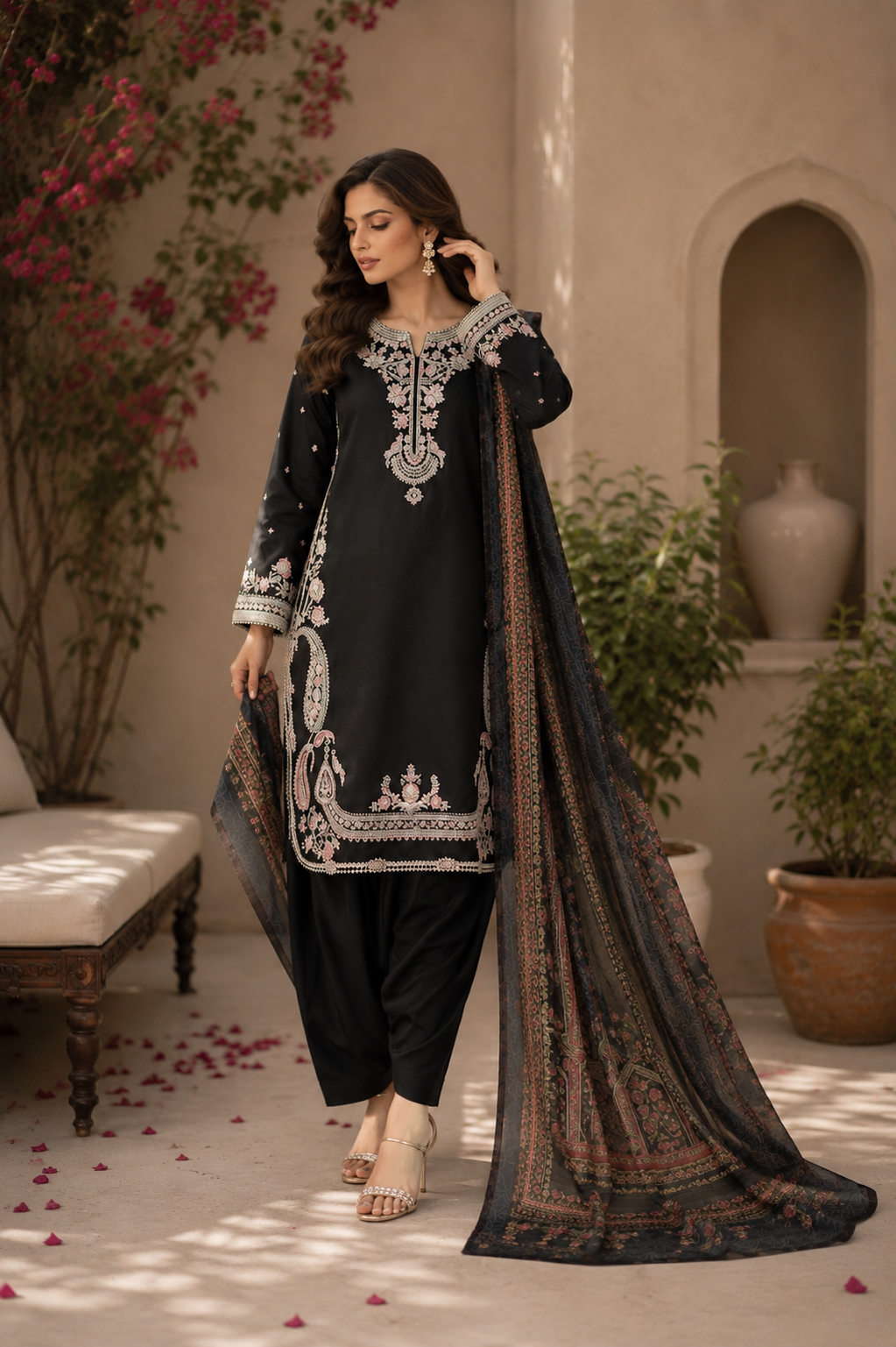 Siyah (Embroidered ) - 3Pc