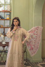 GulNoor-Ivory beige Embroidered suit (3pc)