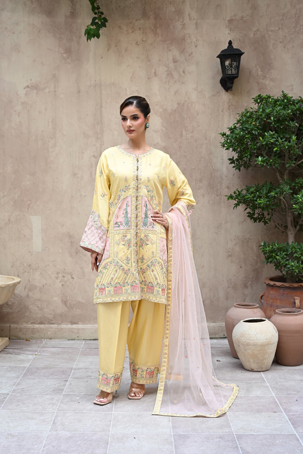 Seline -butter yellow(Embroidered) - 3Pc