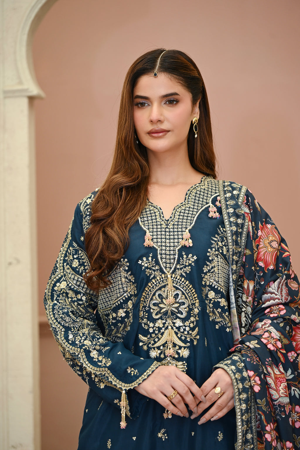 Roselle -Sapphire(Embroidered) - 3Pc