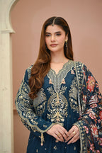 Roselle -Sapphire(Embroidered) - 3Pc