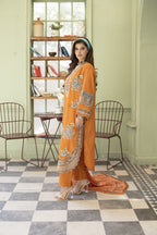 Rhea-Burnt orange Embroidered pret (3 pc)
