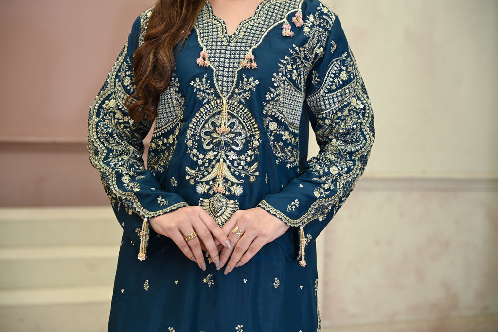 Roselle -Sapphire(Embroidered) - 3Pc
