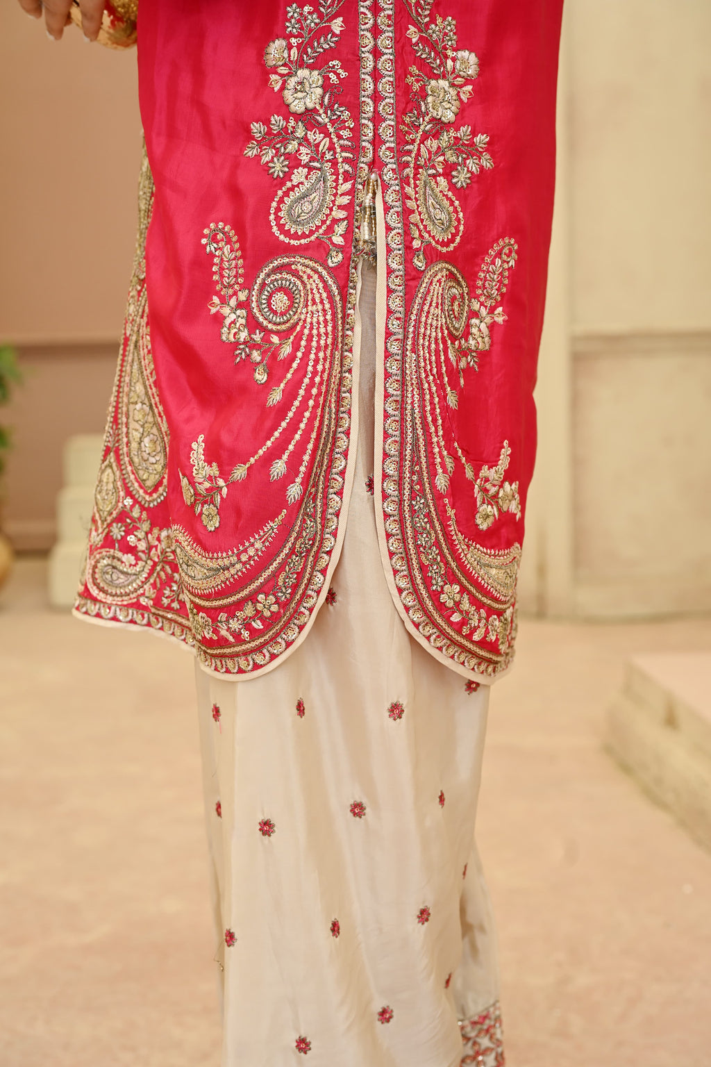 Rosalie -Ruby coral(Embroidered) - 3Pc
