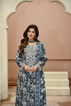 Aab-e-Bahaar -Storm Blue (Embroidered) - 3Pc