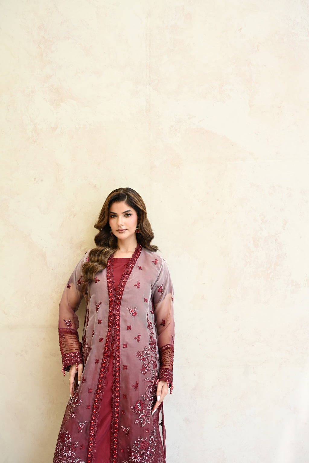 Belle -Burgundy rose(Embroidered) - 3Pc