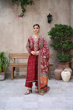 Roselle -Deep Wine (Embroidered) - 3Pc