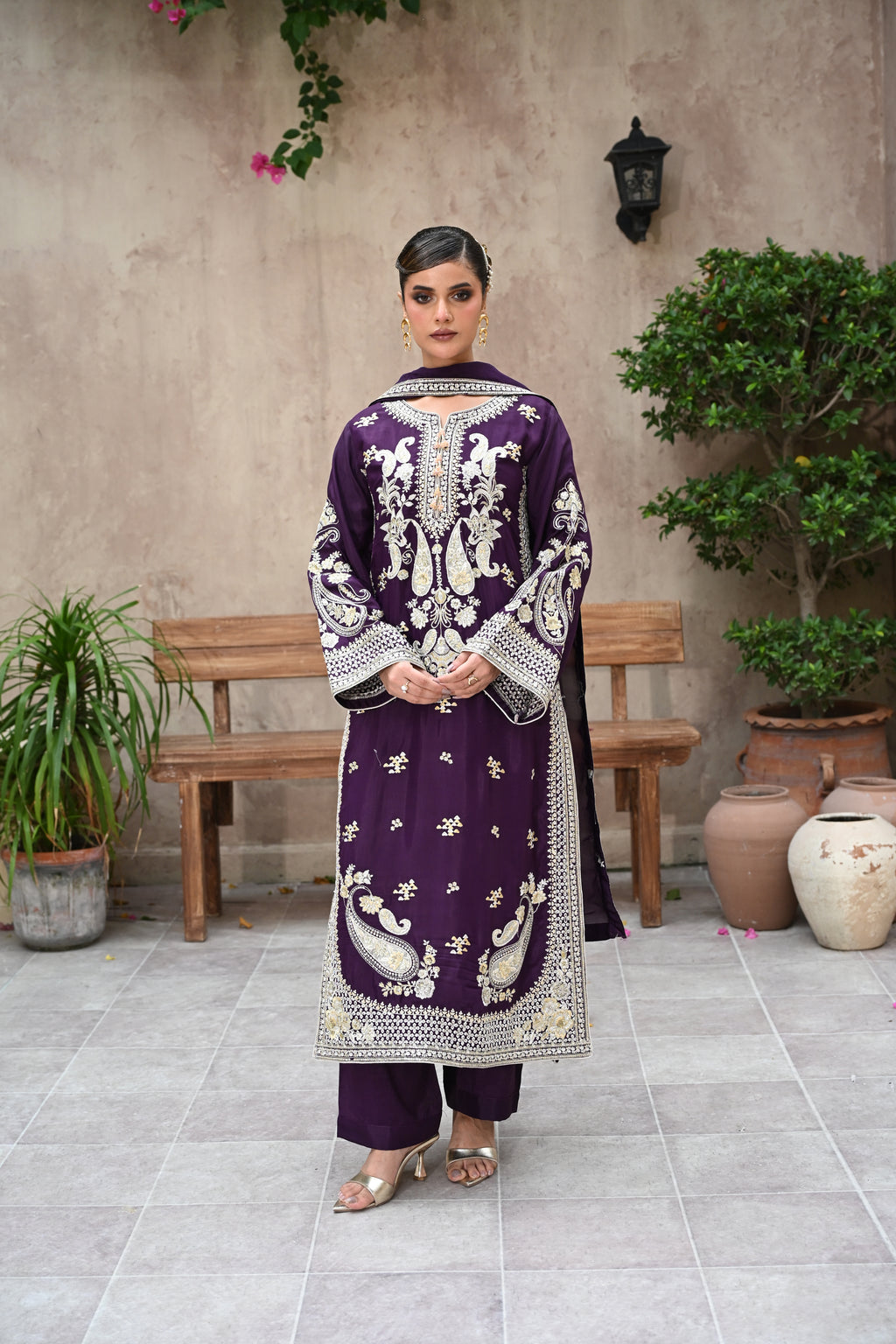 Seraphine -Plum (Embroidered) - 3Pc