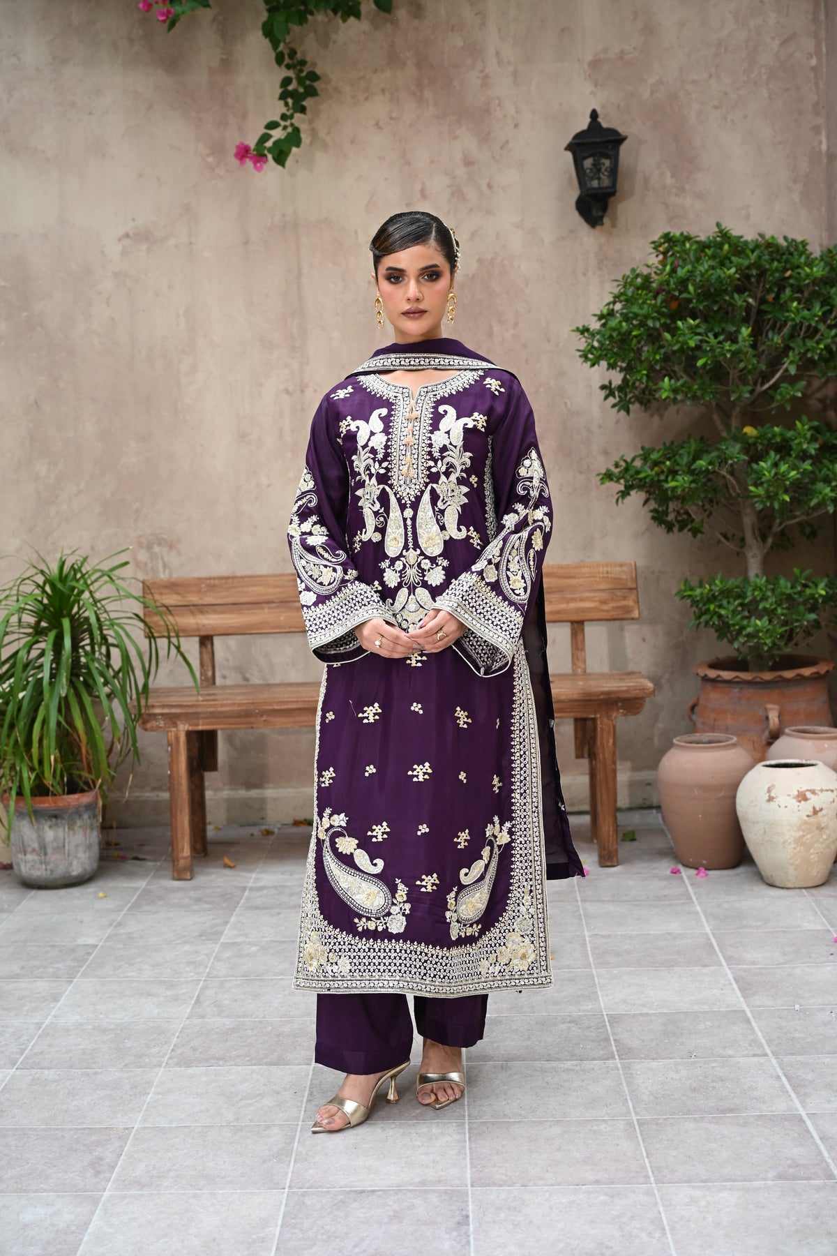 Seraphine -Plum (Embroidered) - 3Pc