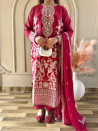 Mahnoor (Deep Red) - 3Pc